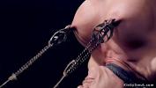 Bokep Baru Busty brunette slave in upside down bondage position gets nipples clamped and pulled hot